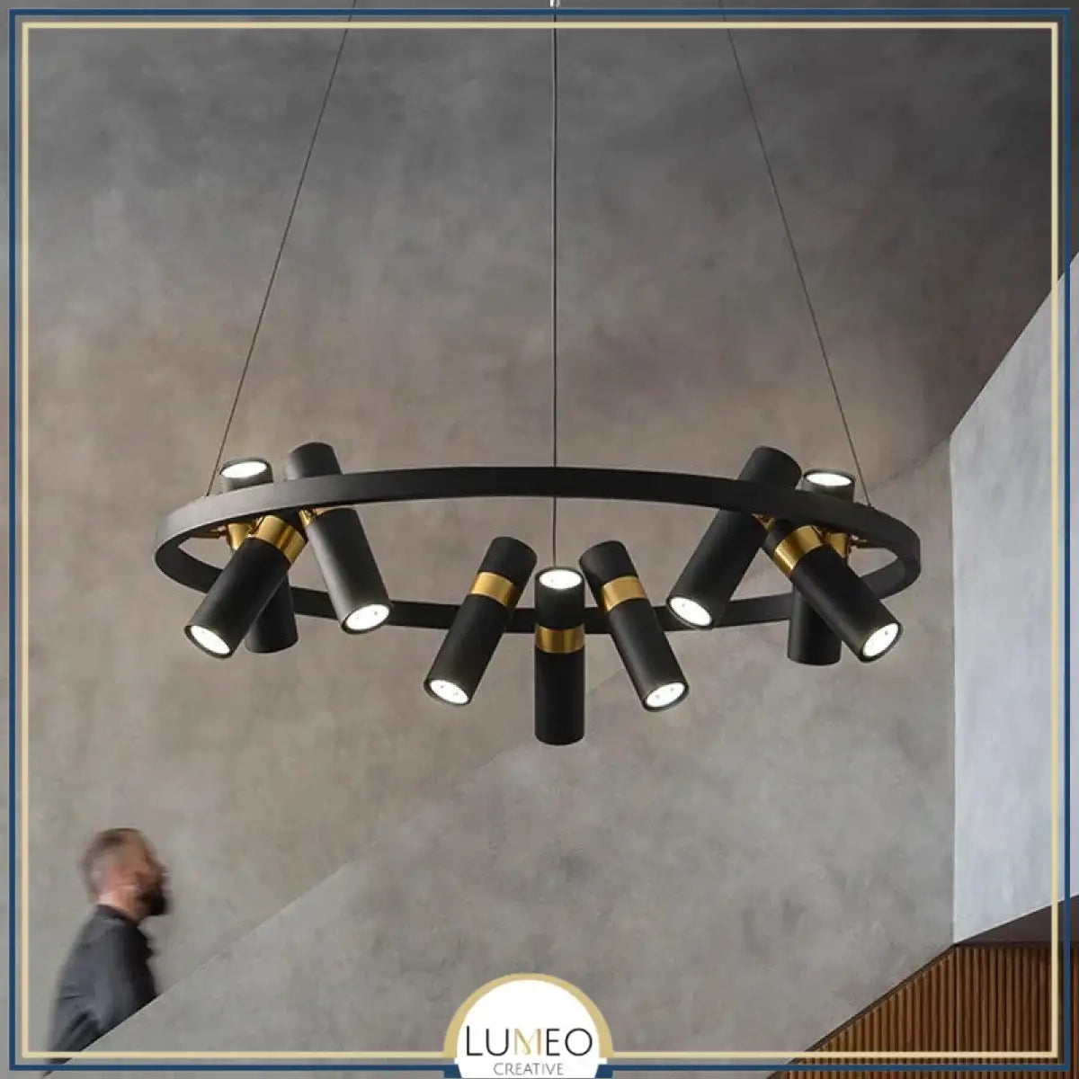 Lustre circulaire à spots orientables | Design moderne noir et or