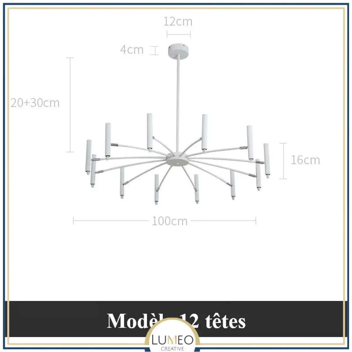 Lustre circulaire architectural en tubes à LED | Luminaire au design moderne Diamètre 100 cm 12 tubes / Blanc / Blanc