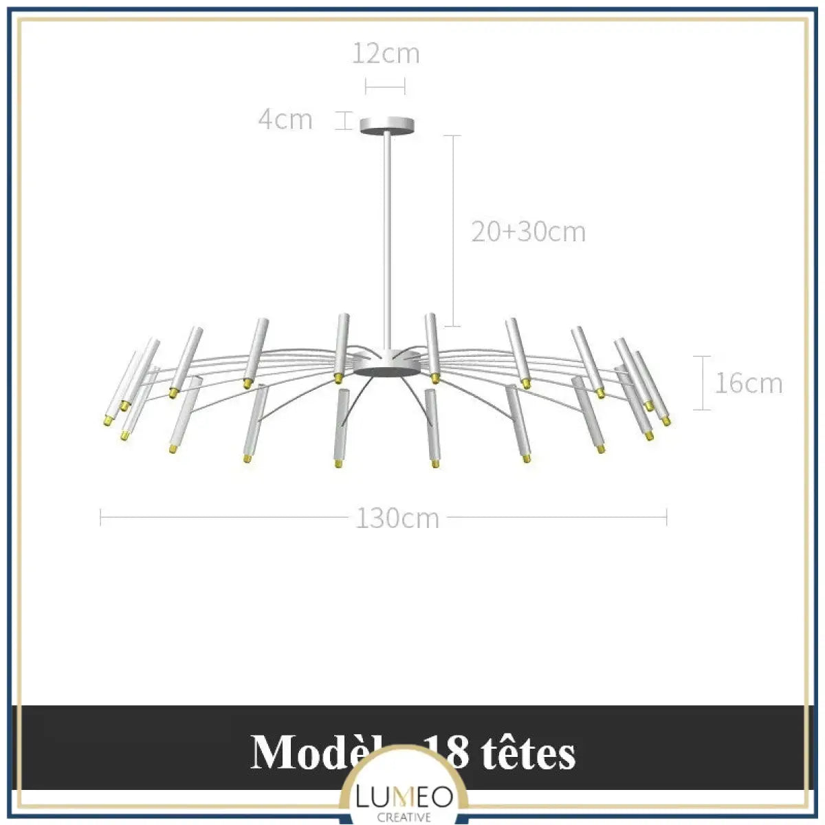 Lustre circulaire architectural en tubes à LED | Luminaire au design moderne Diamètre 130 cm 18 tubes / Blanc / Blanc