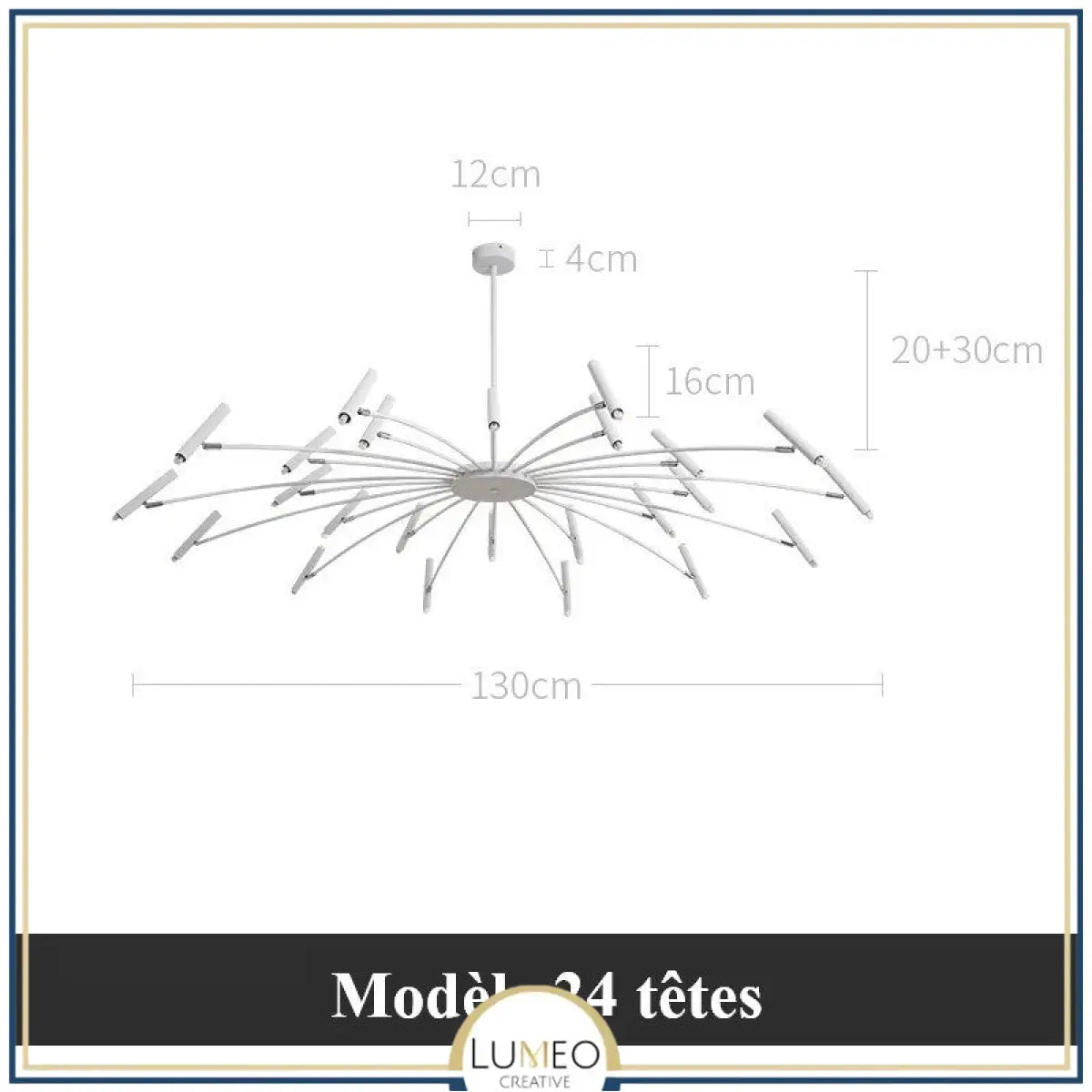 Lustre circulaire architectural en tubes à LED | Luminaire au design moderne Diamètre 130 cm / Modèle 2 / 24 tubes