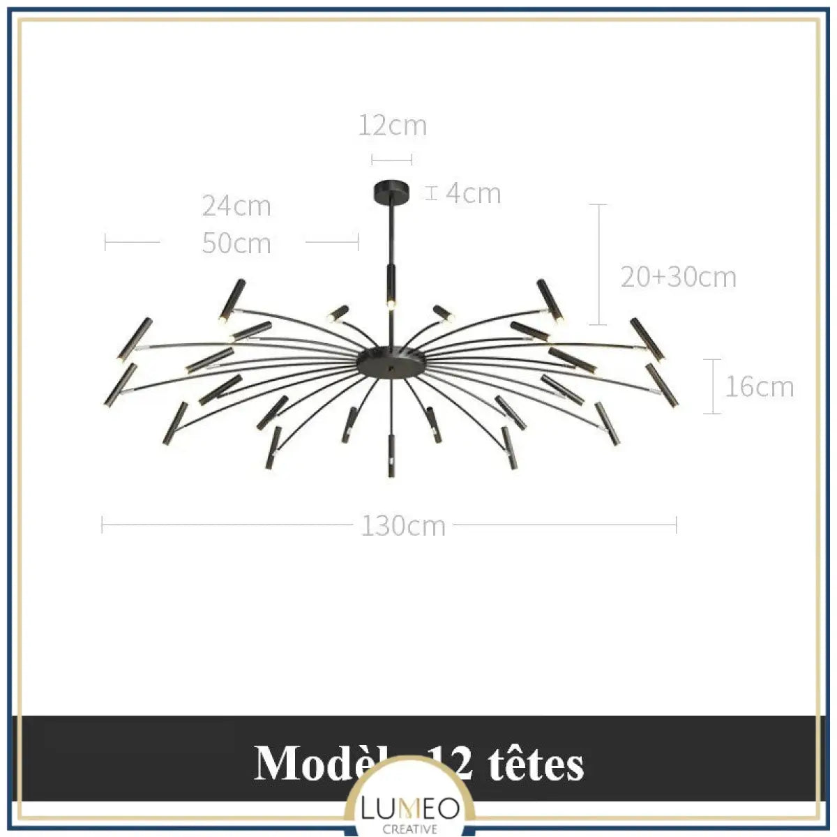 Lustre circulaire architectural en tubes à LED | Luminaire au design moderne Diamètre 130 cm / Modèle 2 / 24 tubes