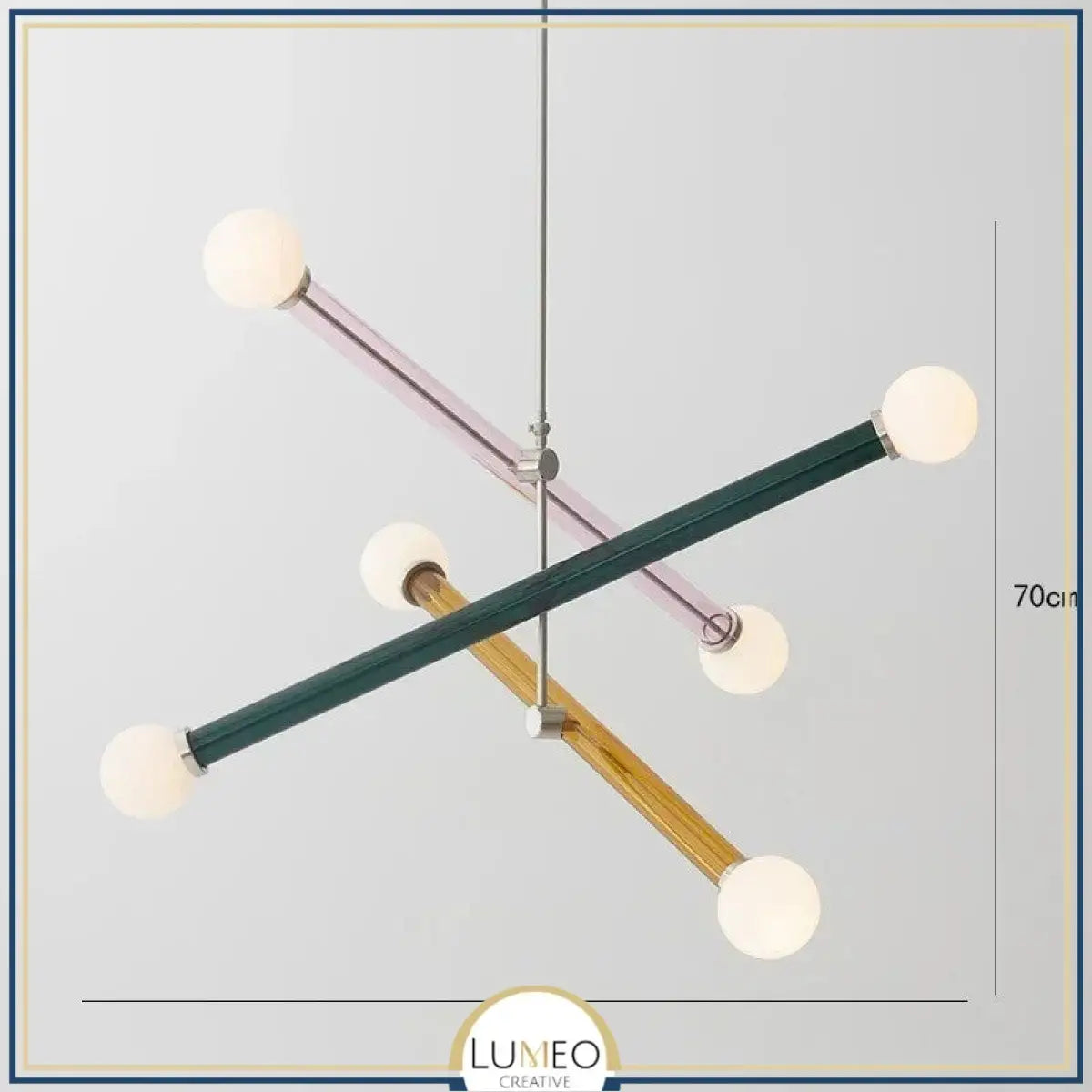 Lustre coloré à tubes entrecroisés et boules en verre dépoli