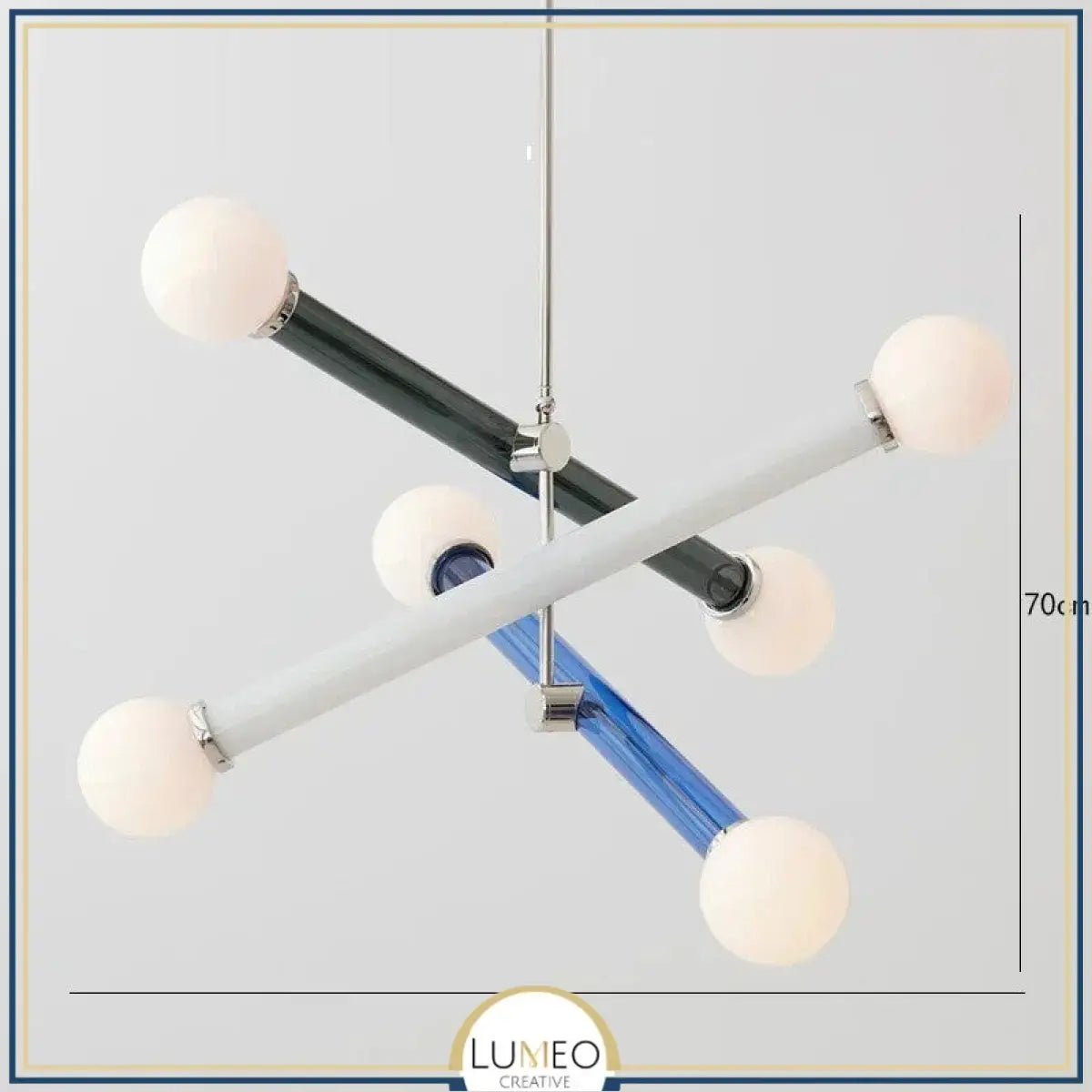 Lustre coloré à tubes entrecroisés et boules en verre dépoli