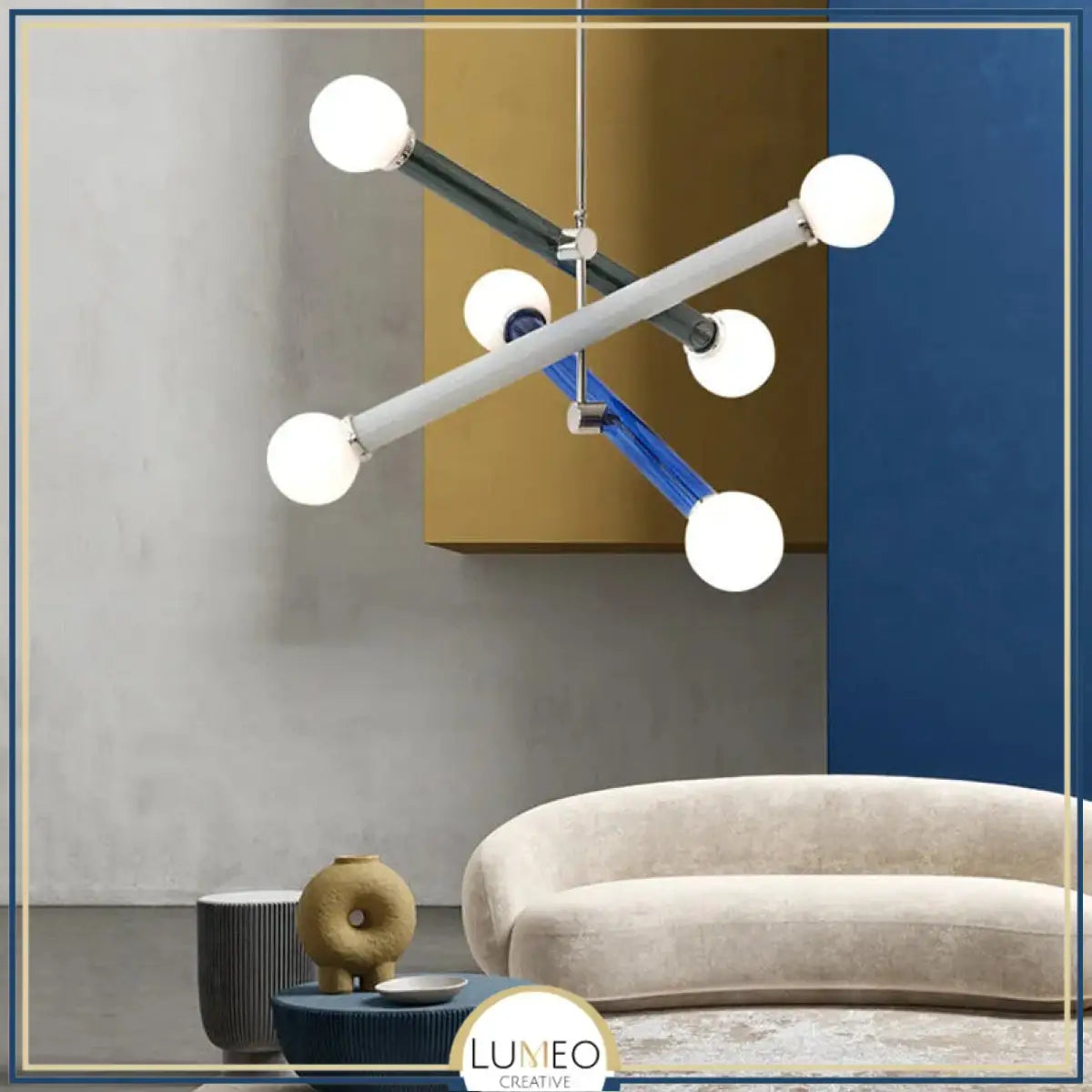 Lustre coloré à tubes entrecroisés et boules en verre dépoli A / Blanc froid