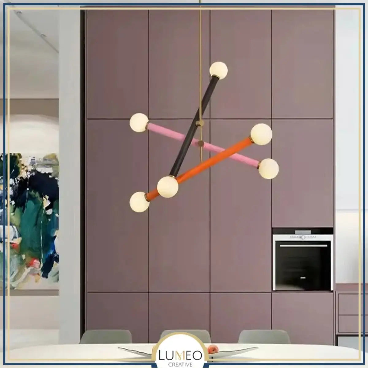 Lustre coloré à tubes entrecroisés et boules en verre dépoli C / Blanc froid