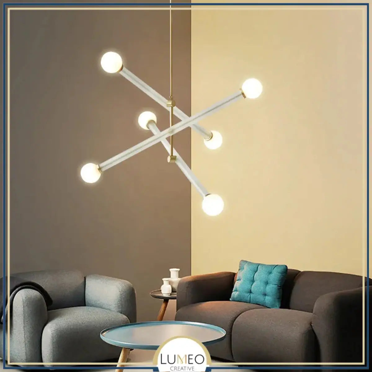 Lustre coloré à tubes entrecroisés et boules en verre dépoli D / Blanc froid