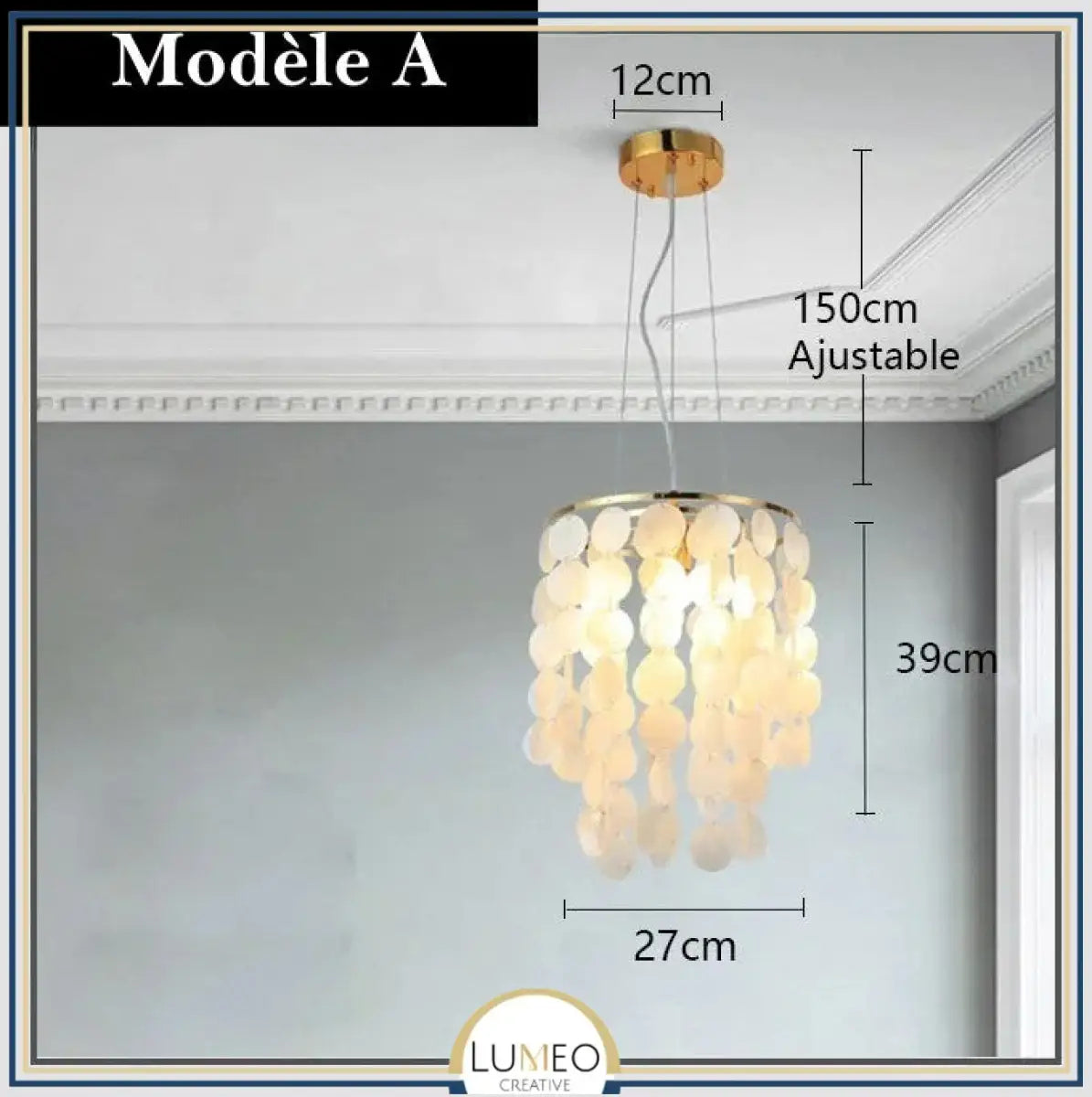 Lustre design en coquillages naturelles Modèle A | 27 cm / Argent