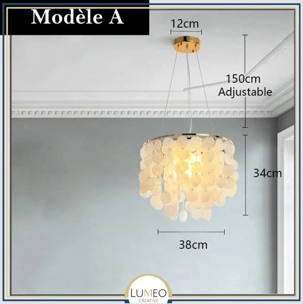 Lustre design en coquillages naturelles Modèle A | 38 cm / Argent