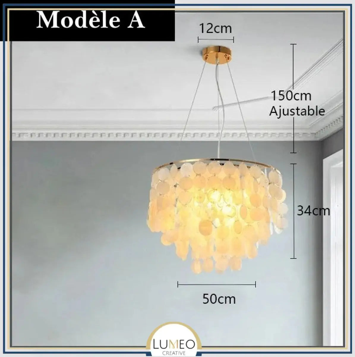 Lustre design en coquillages naturelles Modèle A | 50 cm / Argent