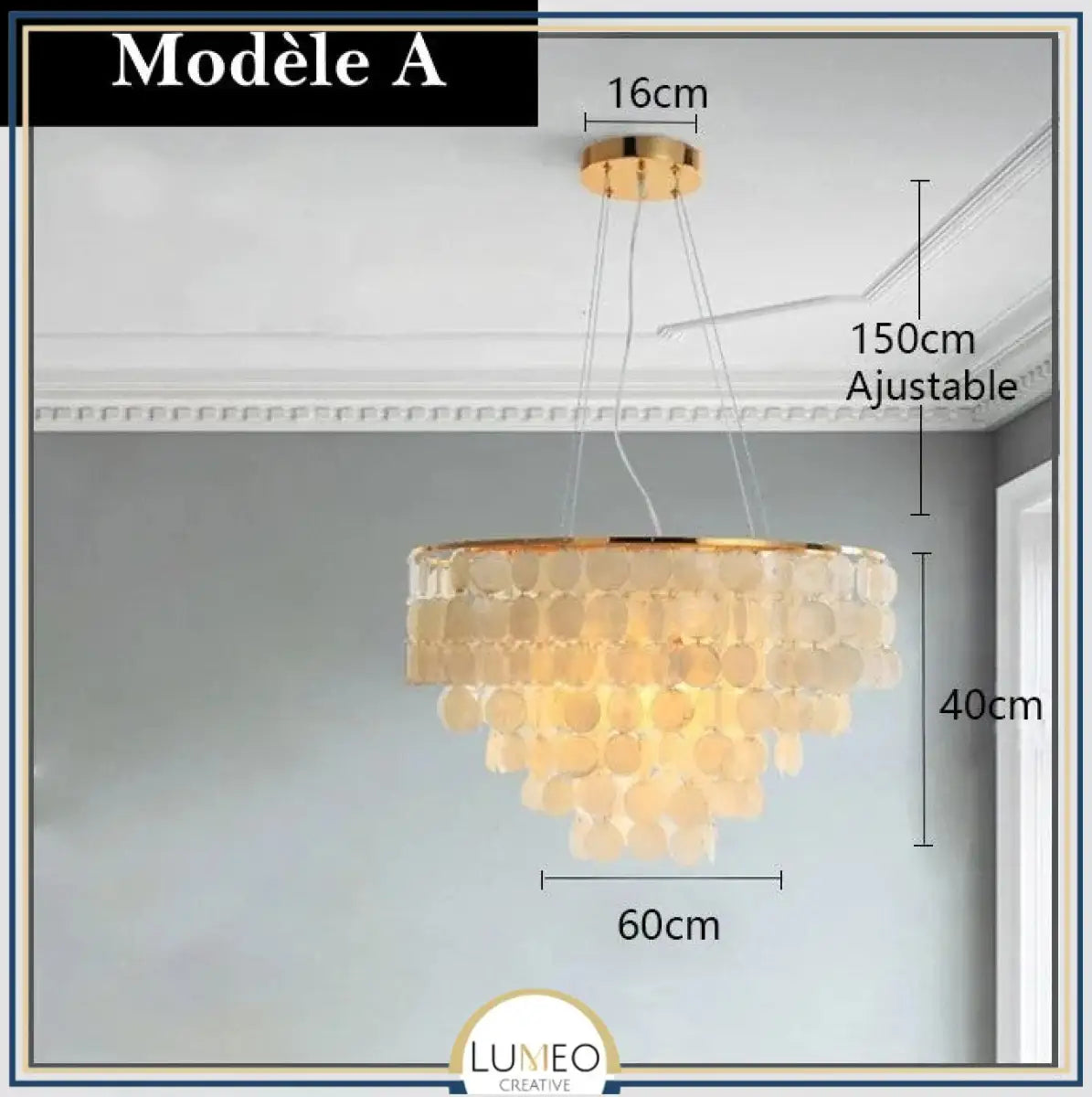 Lustre design en coquillages naturelles Modèle A | 60 cm / Argent