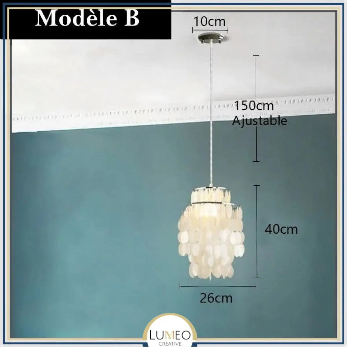 Lustre design en coquillages naturelles Modèle B | 26 cm / Argent