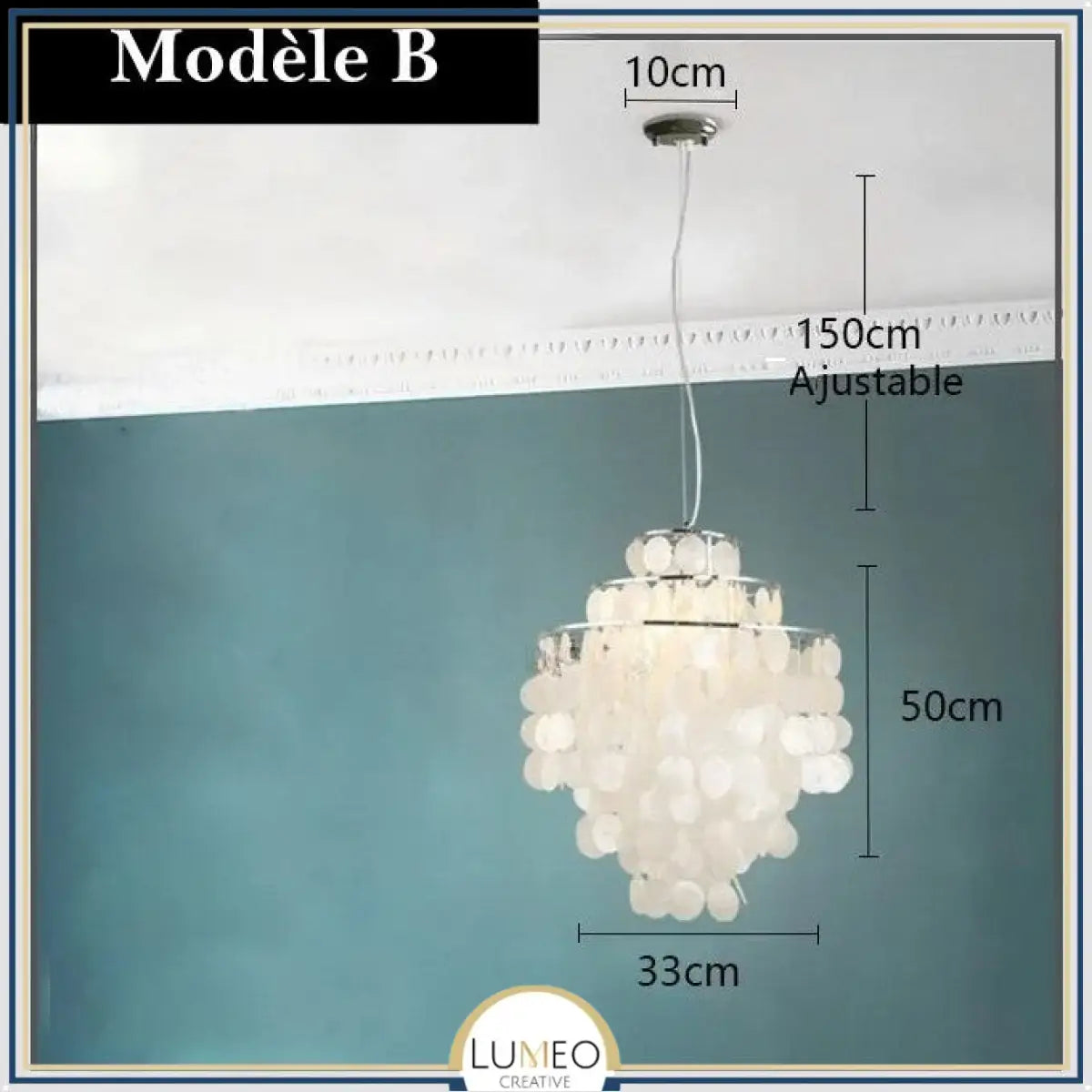 Lustre design en coquillages naturelles Modèle B | 33 cm / Argent