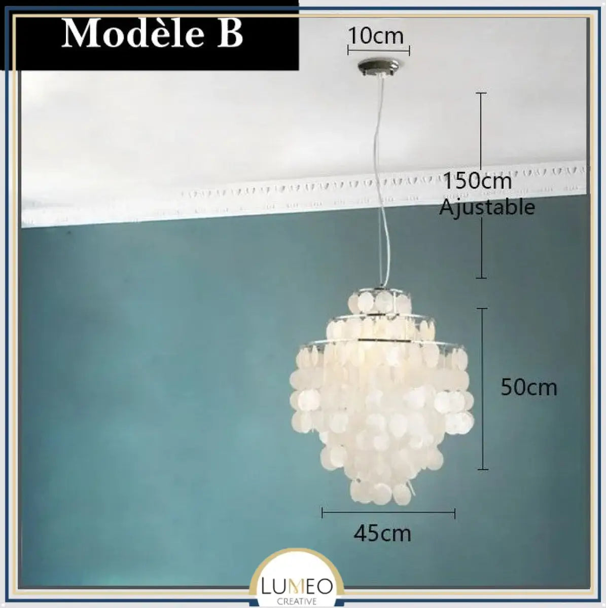 Lustre design en coquillages naturelles Modèle B | 45 cm / Argent