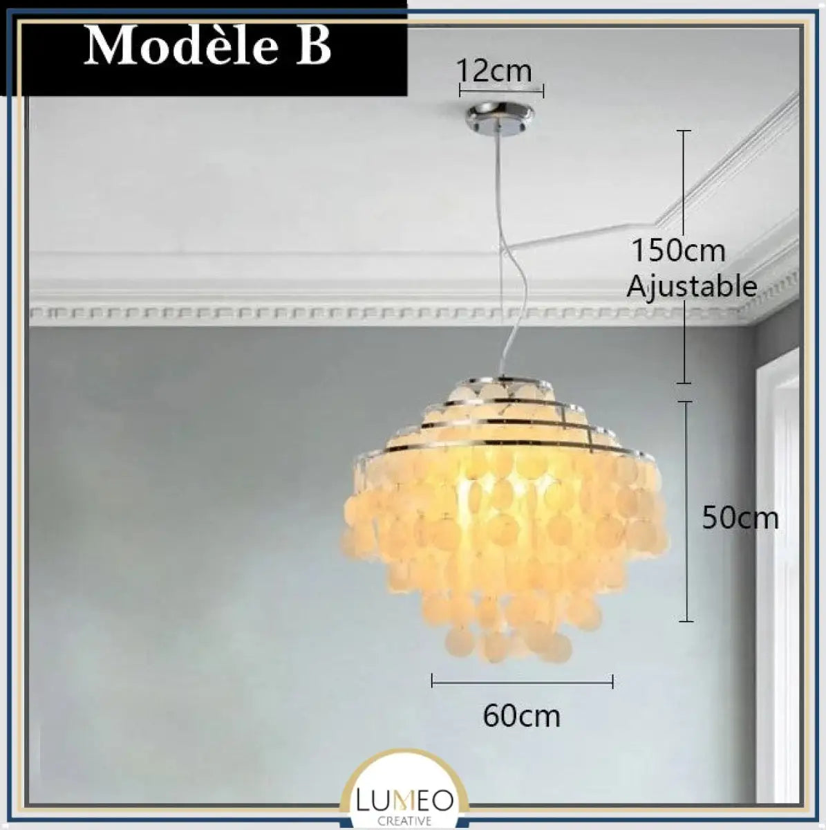 Lustre design en coquillages naturelles Modèle B | 60 cm / Argent