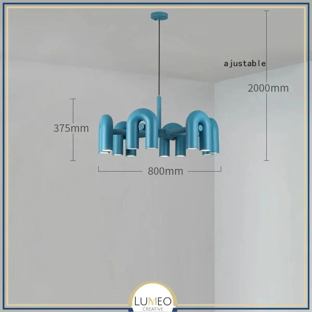 Lustre design tubulaire contemporain 12 lampes | Bleu / Dimmable