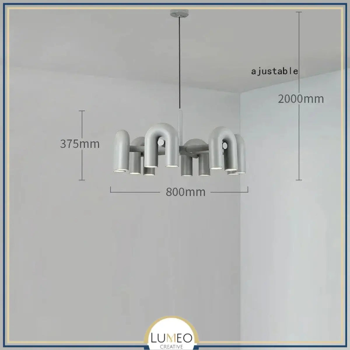 Lustre design tubulaire contemporain 12 lampes | Gris / Dimmable