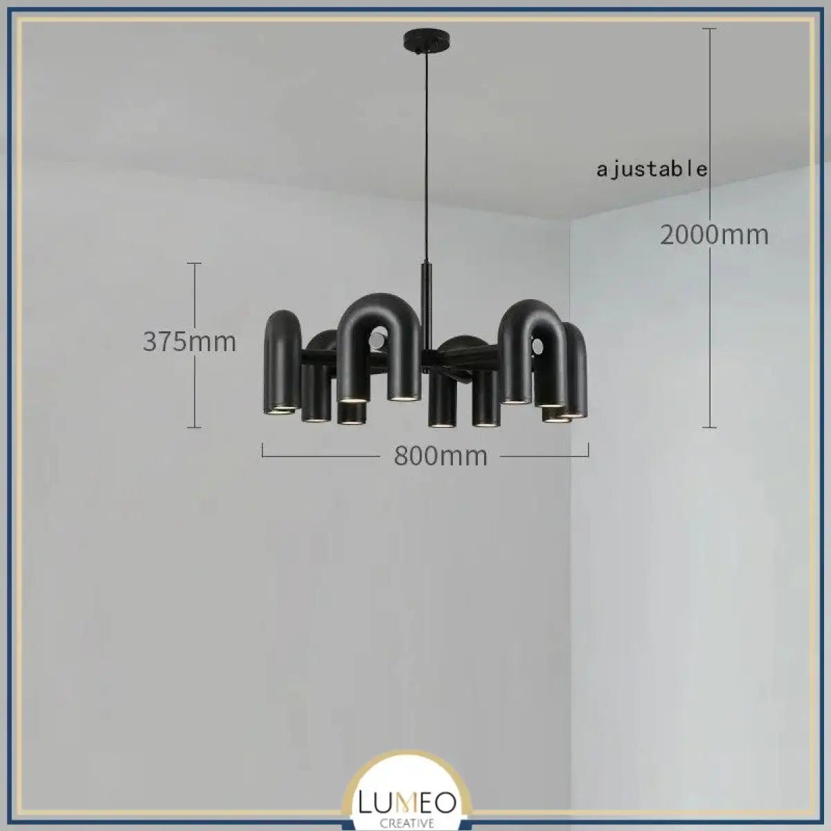 Lustre design tubulaire contemporain 12 lampes | Noir / Dimmable