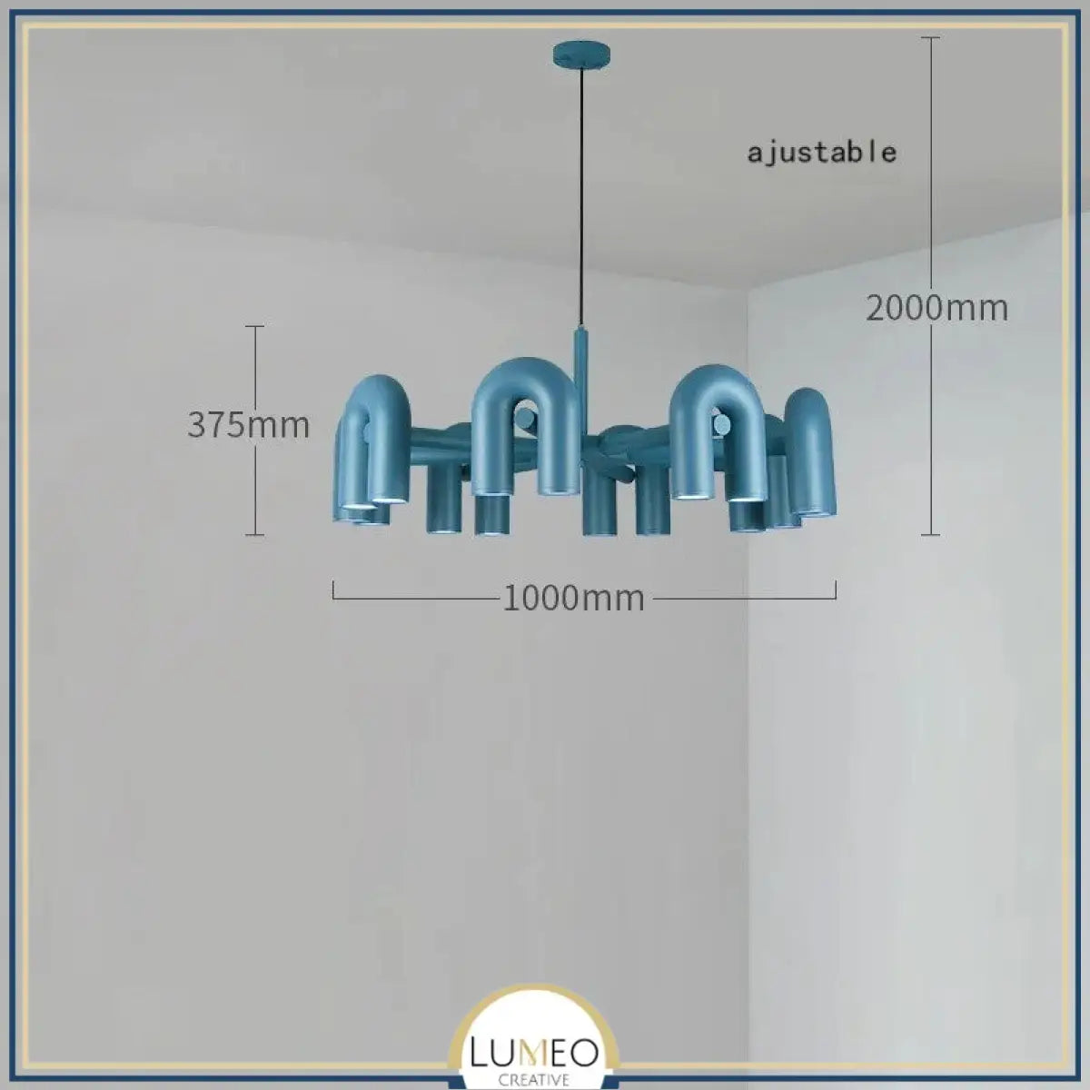 Lustre design tubulaire contemporain 16 lampes | Bleu / Dimmable