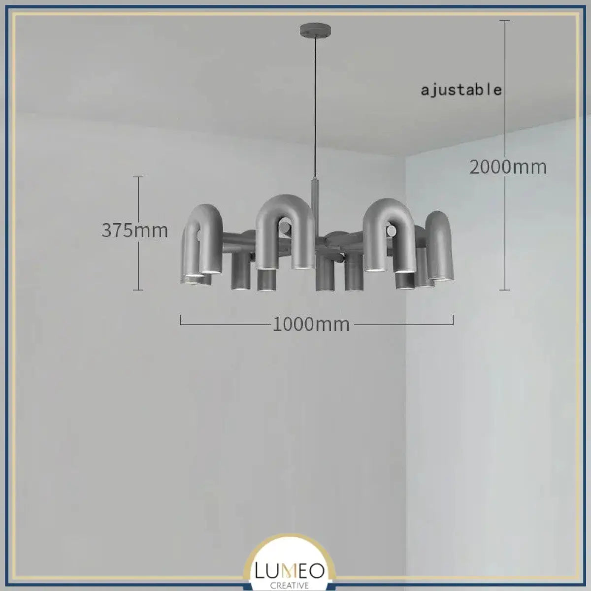 Lustre design tubulaire contemporain 16 lampes | Gris / Dimmable