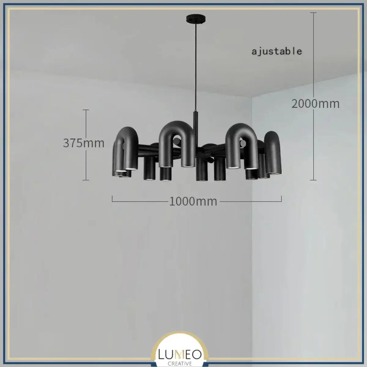Lustre design tubulaire contemporain 16 lampes | Noir / Dimmable