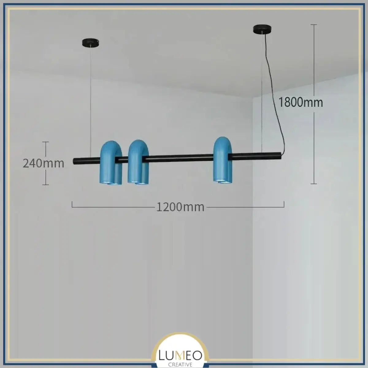 Lustre design tubulaire contemporain 6 lampes | Bleu / Dimmable