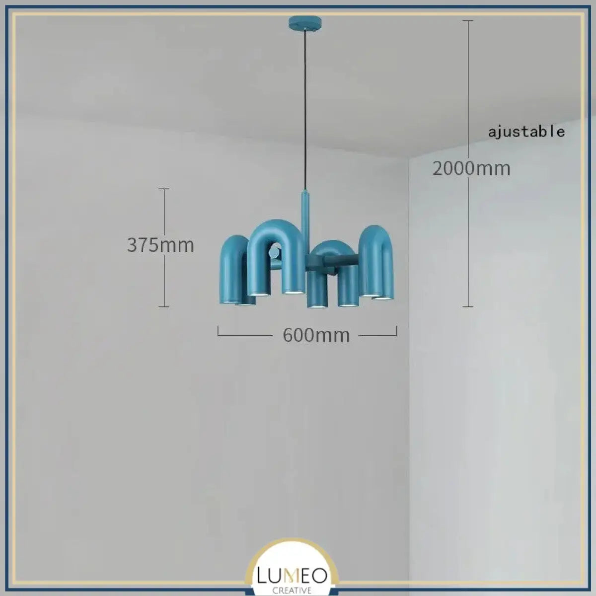 Lustre design tubulaire contemporain 8 lampes | Bleu / Dimmable