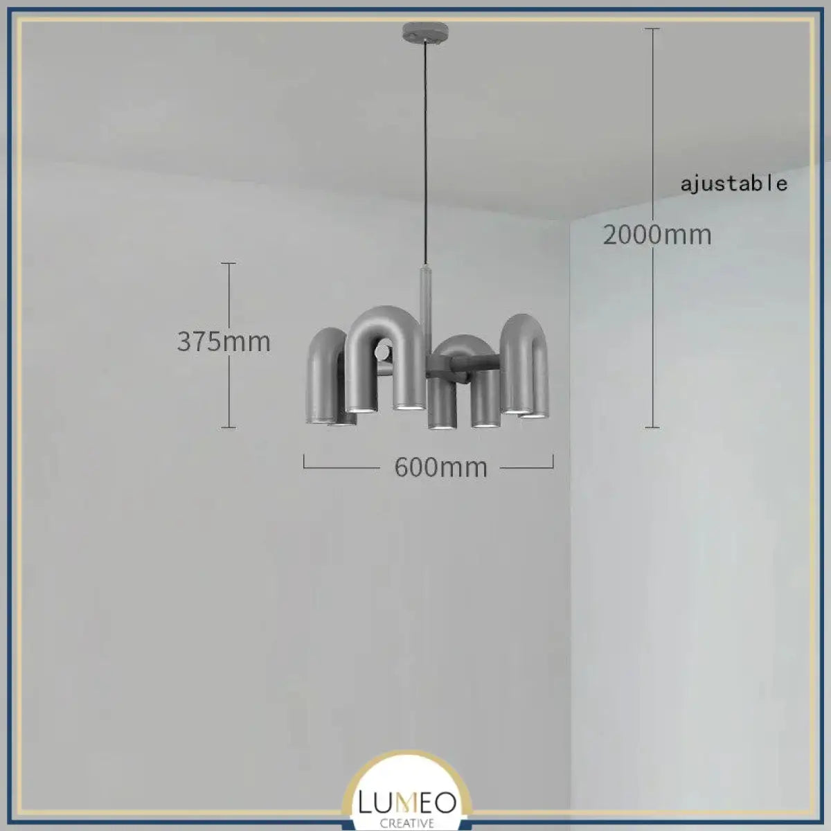 Lustre design tubulaire contemporain 8 lampes | Gris / Dimmable