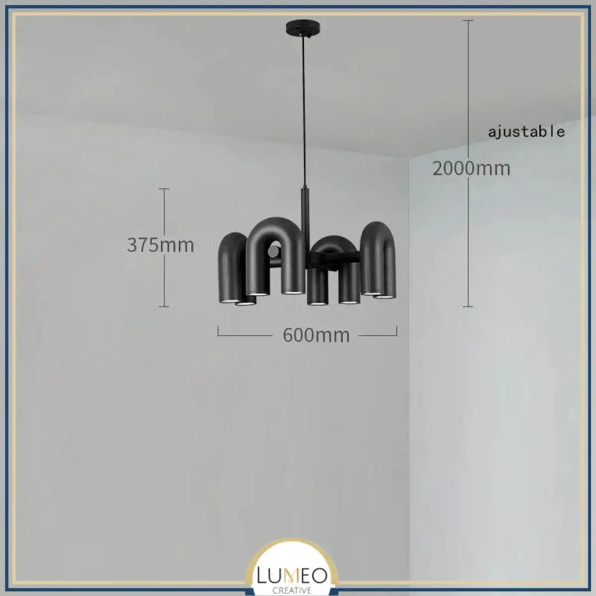 Lustre design tubulaire contemporain 8 lampes | Noir / Dimmable