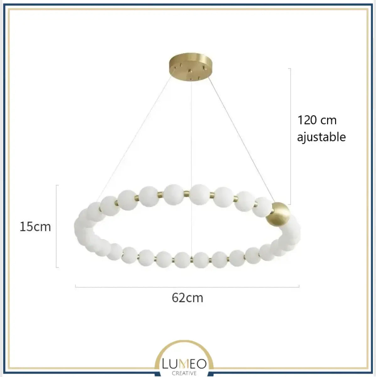 Lustre doré orné de perles en verre opalin | Luminaire chic Rond 19 boules / Blanc froid