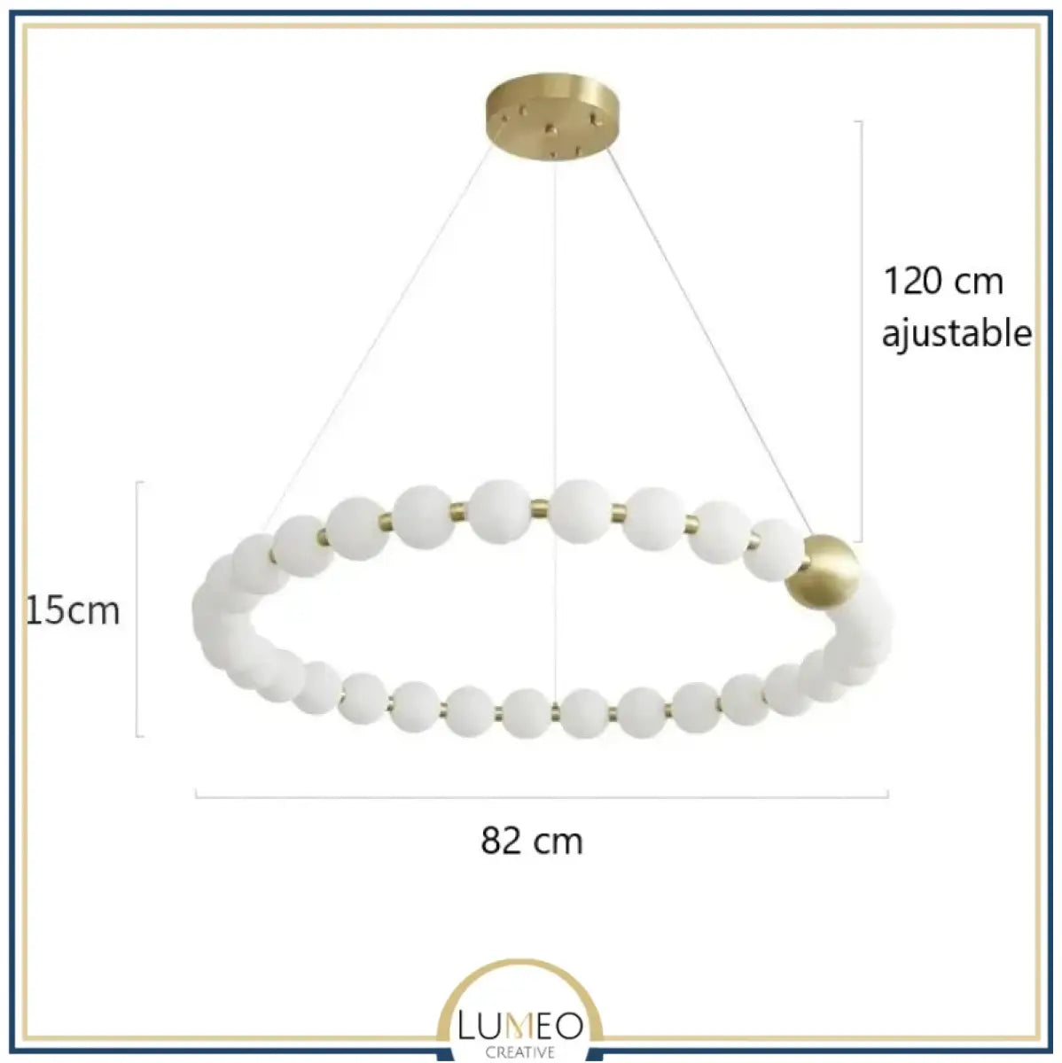 Lustre doré orné de perles en verre opalin | Luminaire chic Rond 25 boules / Blanc froid