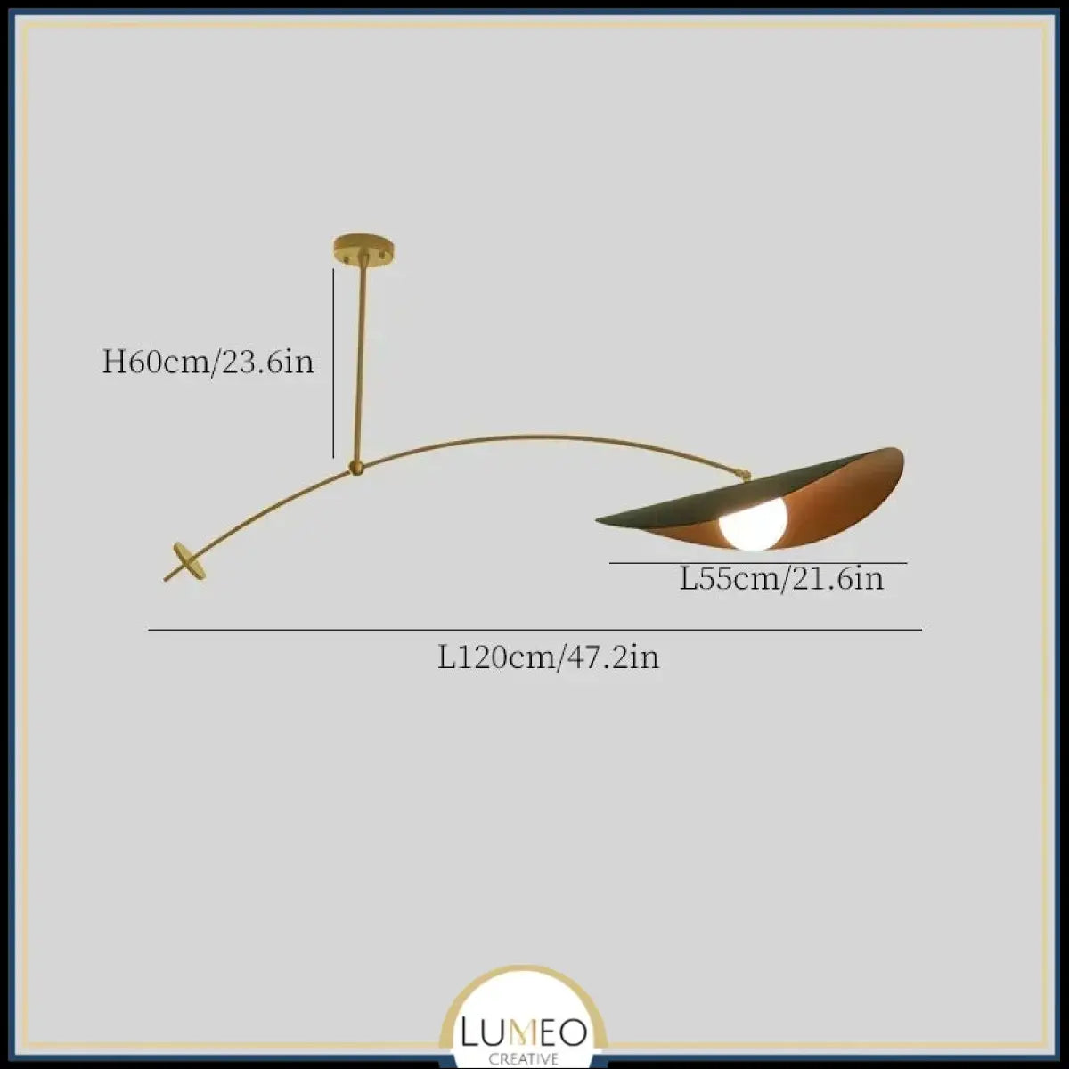 Lustre excentré en métal noir et or & boule de verre dépoli 120 cm / Or / Blanc neutre