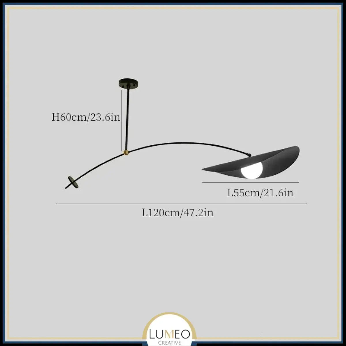 Lustre excentré en métal noir et or & boule de verre dépoli 120 cm / Noir / Blanc neutre