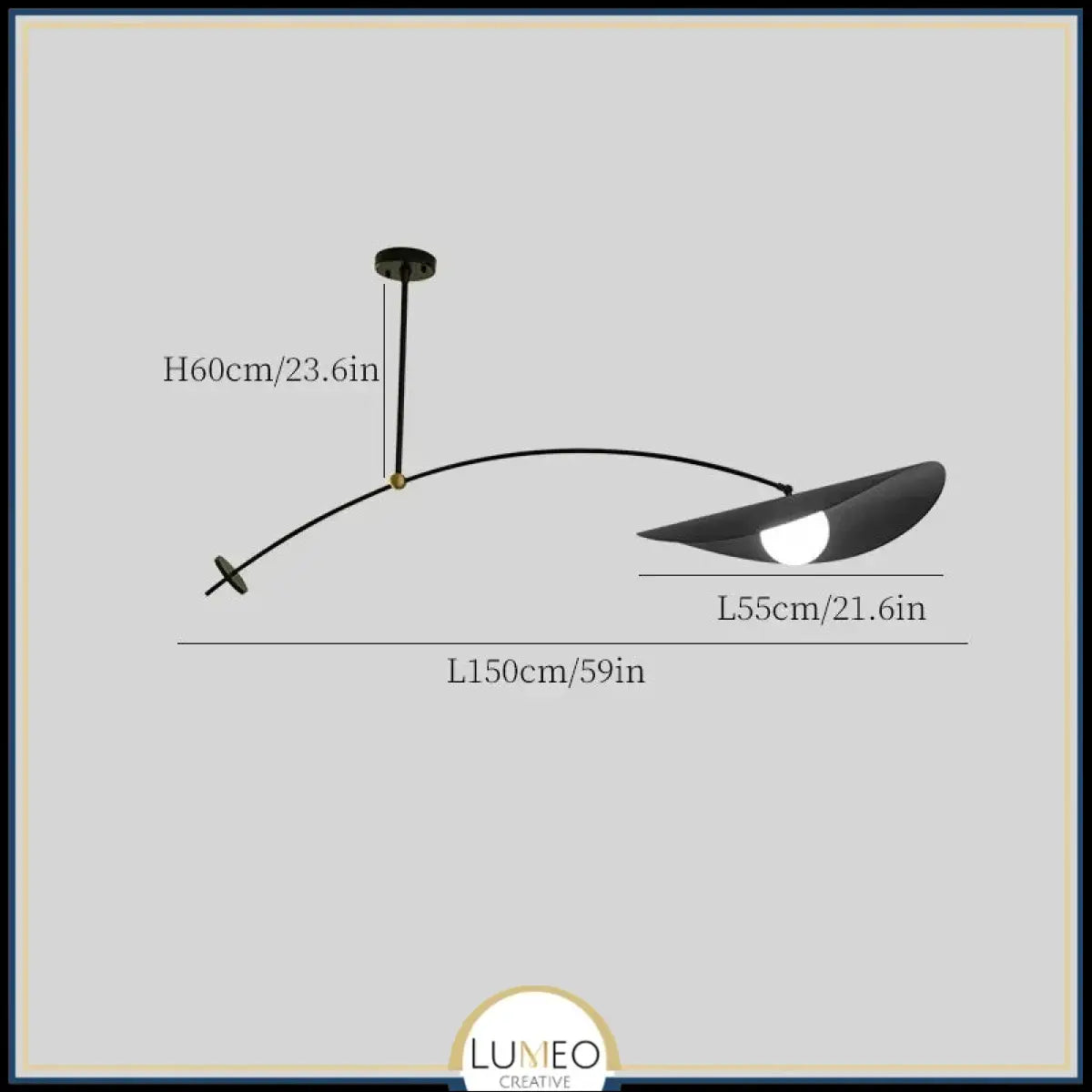 Lustre excentré en métal noir et or & boule de verre dépoli 150 cm / Noir / Blanc neutre