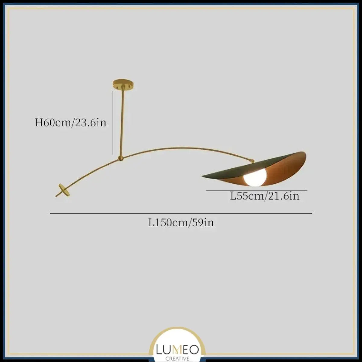 Lustre excentré en métal noir et or & boule de verre dépoli 150 cm / Or / Blanc neutre