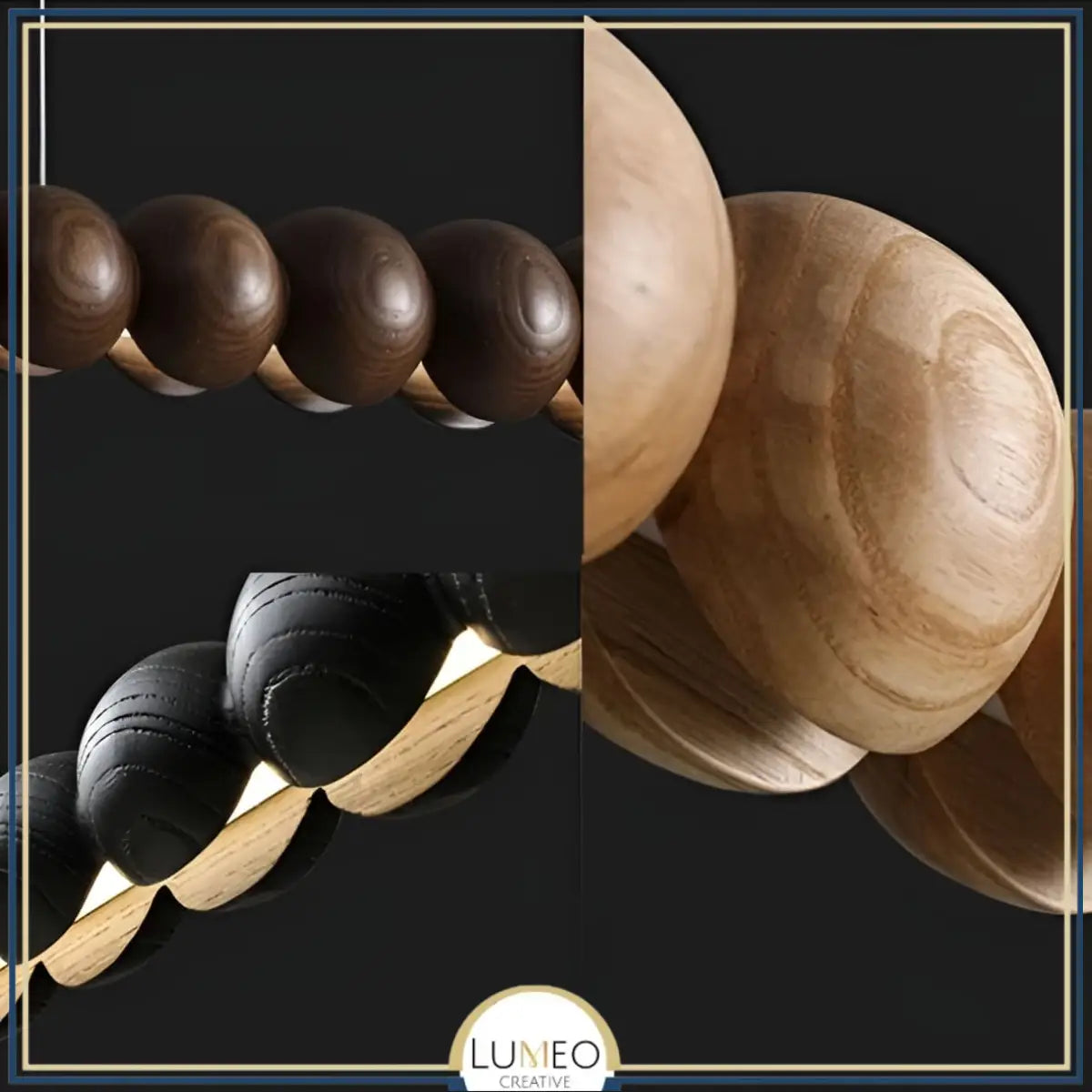 Lustre linéaire en sphères de bois à LED