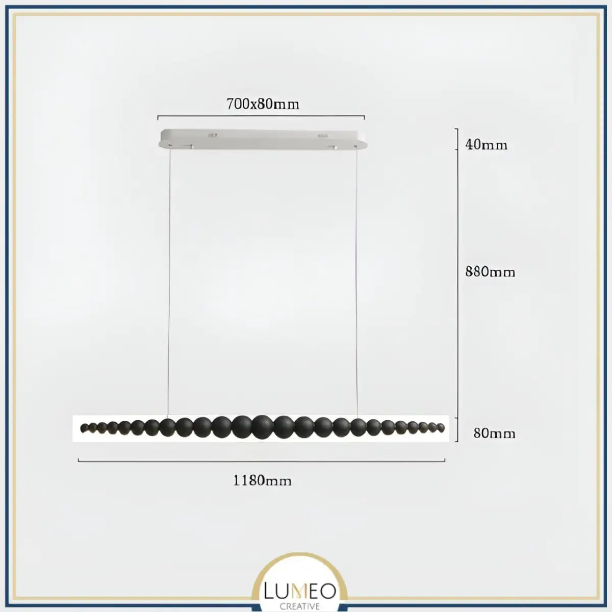 Lustre linéaire en sphères de bois à LED