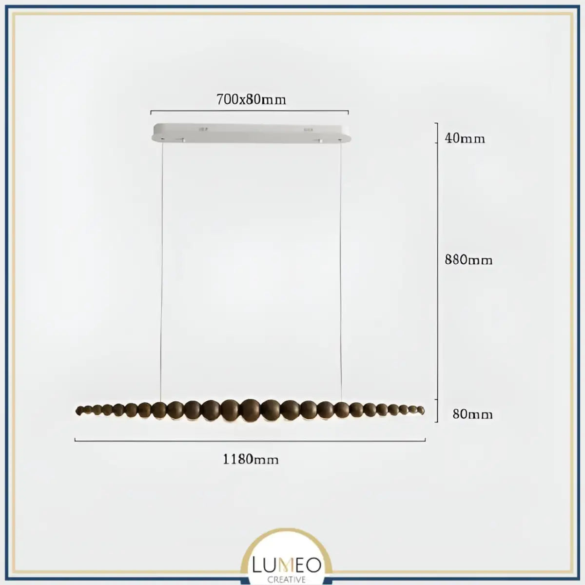 Lustre linéaire en sphères de bois à LED