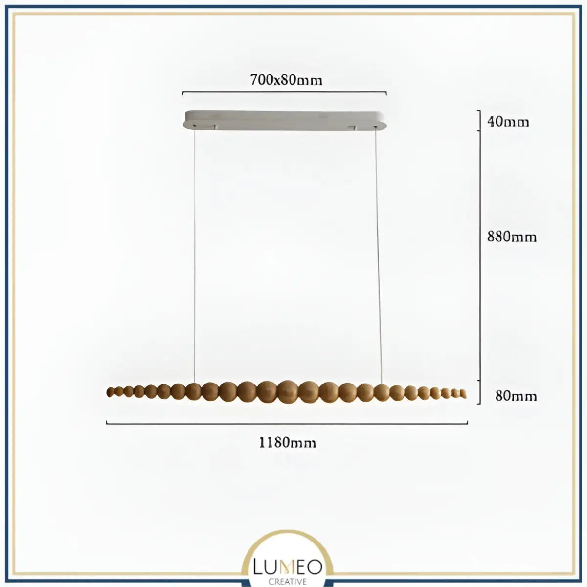 Lustre linéaire en sphères de bois à LED