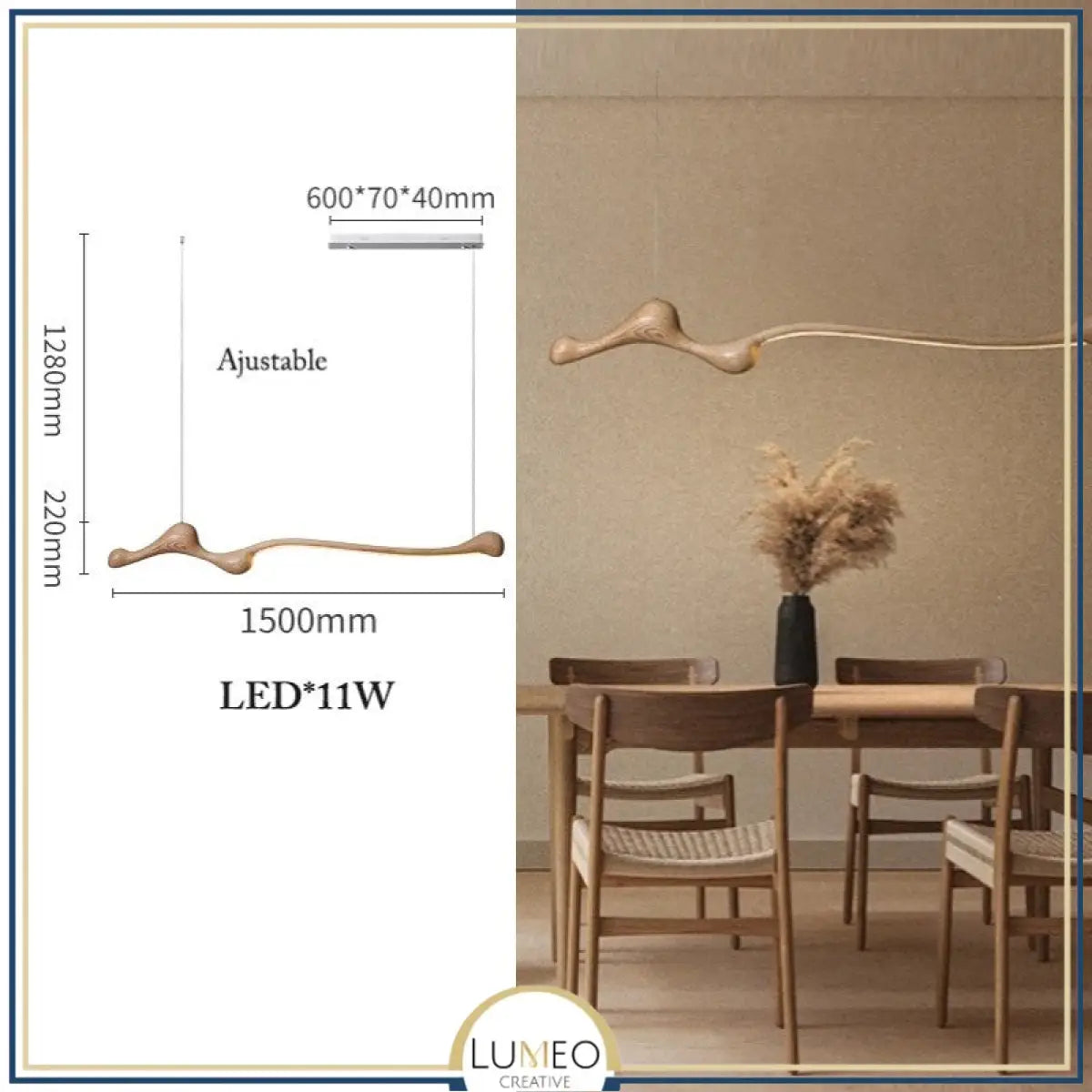 Lustre organique en bois massif | Design sculptural