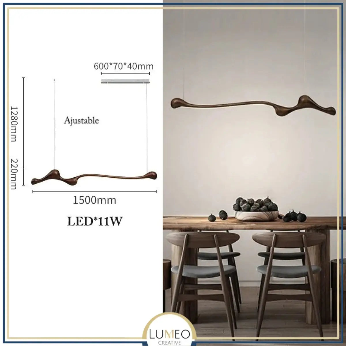 Lustre organique en bois massif | Design sculptural