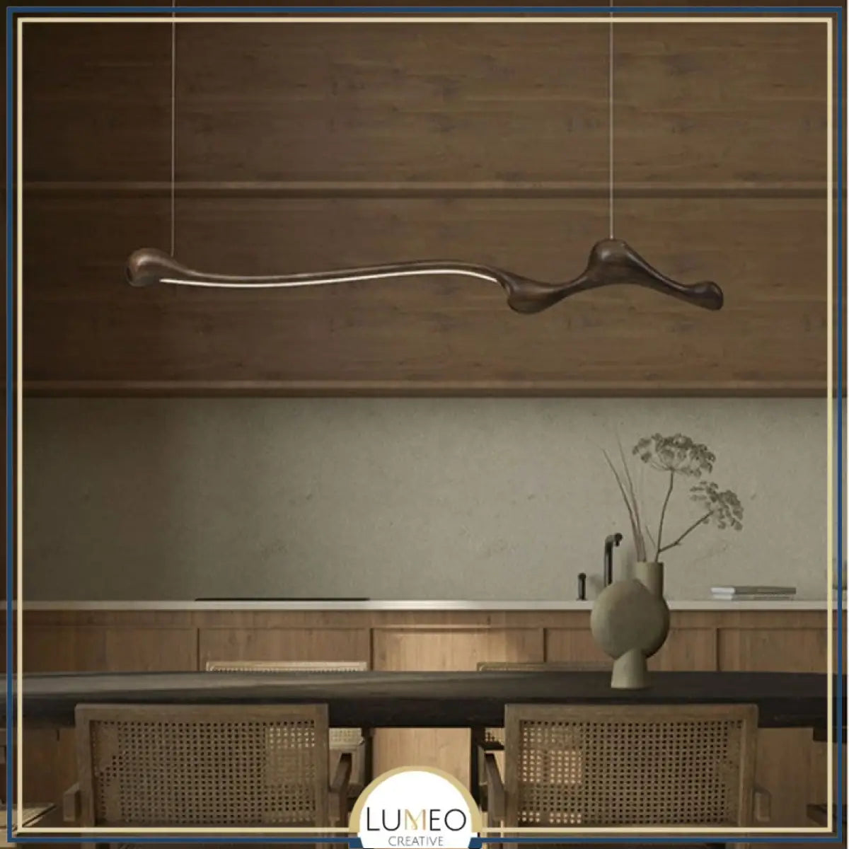 Lustre organique en bois massif | Design sculptural Marron foncé