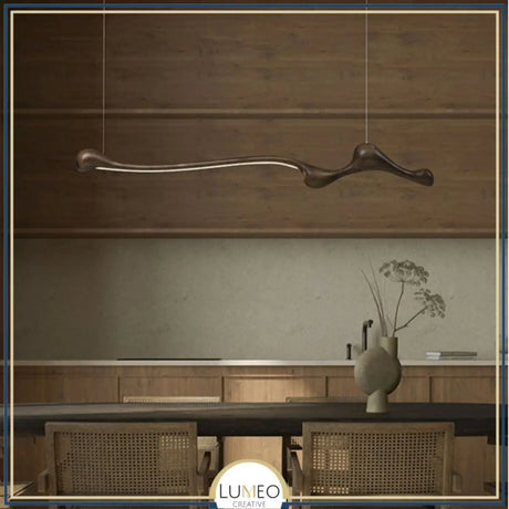 Lustre organique en bois massif | Design sculptural Marron foncé
