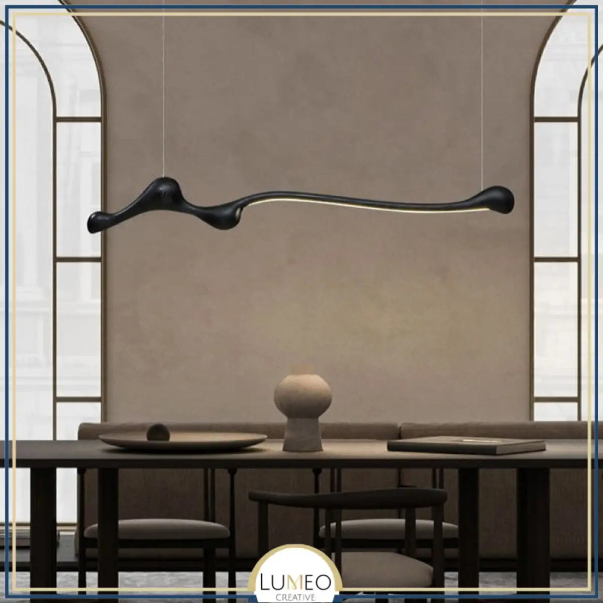 Lustre organique en bois massif | Design sculptural Noir