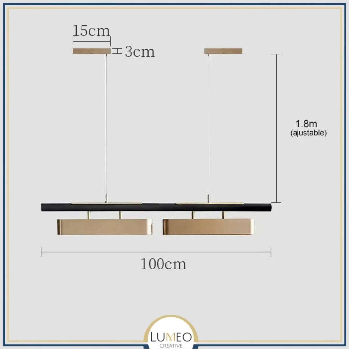 Lustre suspendu au design rectangulaire dorée | Luminaire suspendu moderne et épuré 100 cm / Blanc chaud