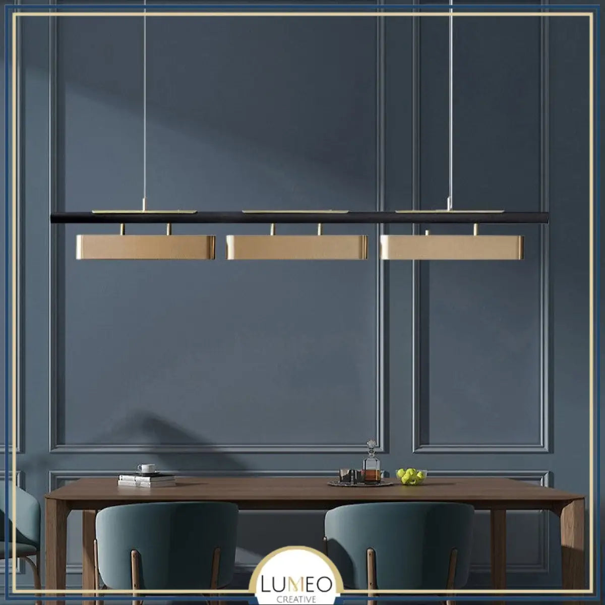 Lustre suspendu au design rectangulaire dorée | Luminaire suspendu moderne et épuré