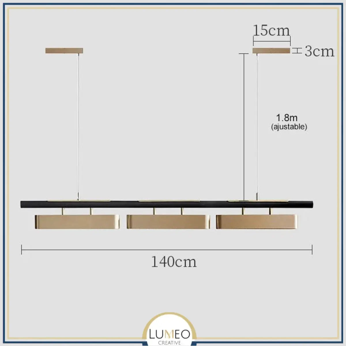 Lustre suspendu au design rectangulaire dorée | Luminaire suspendu moderne et épuré
