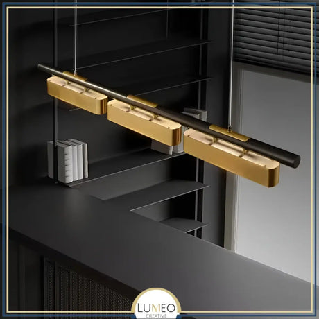 Lustre suspendu au design rectangulaire dorée | Luminaire suspendu moderne et épuré