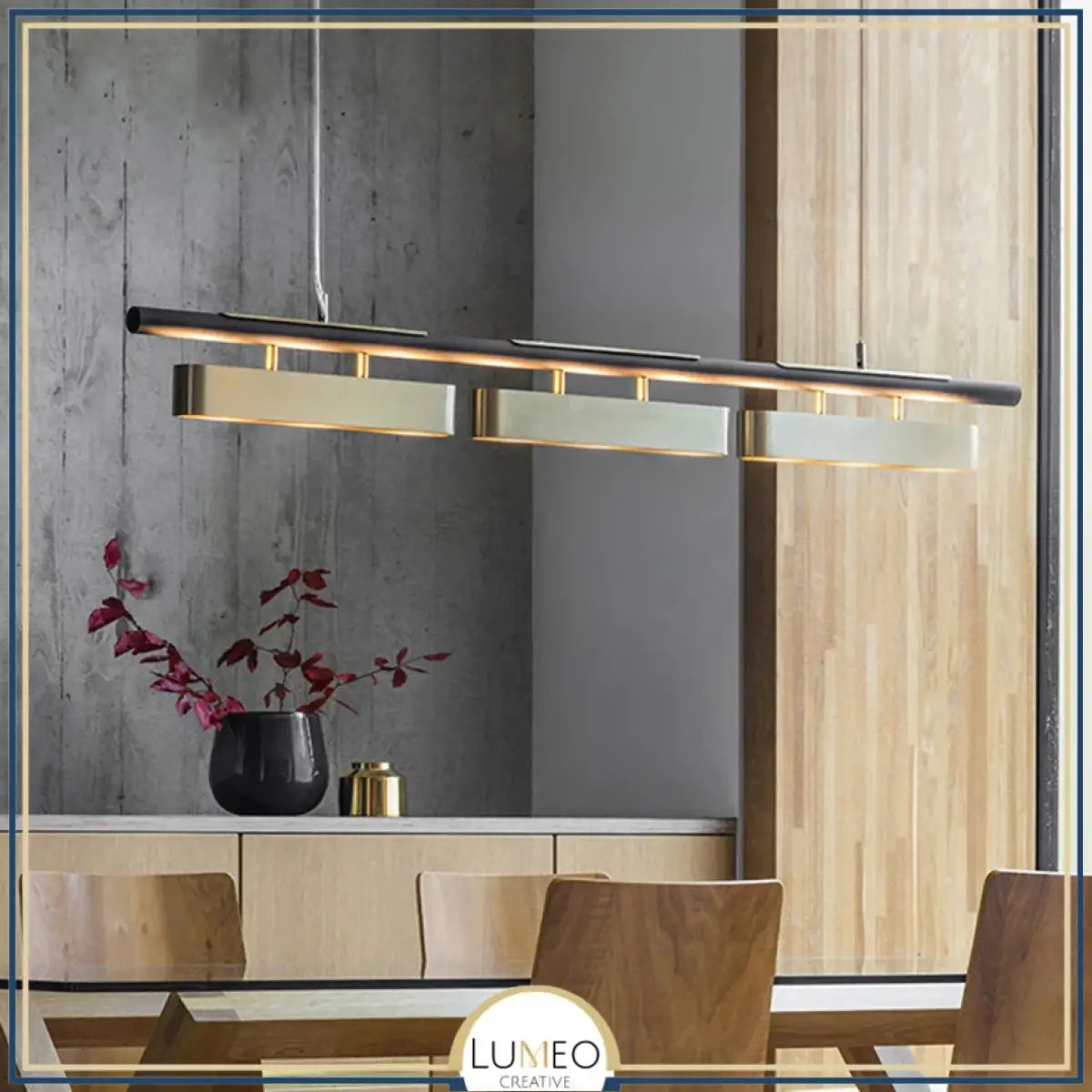 Lustre suspendu au design rectangulaire dorée | Luminaire suspendu moderne et épuré