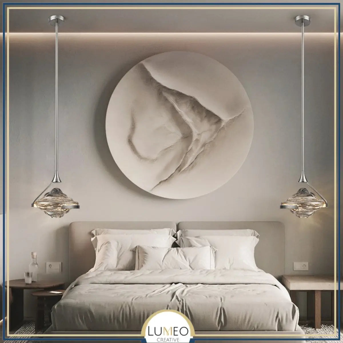 Lustre suspendu cristal ondulé en métal doré ou argenté