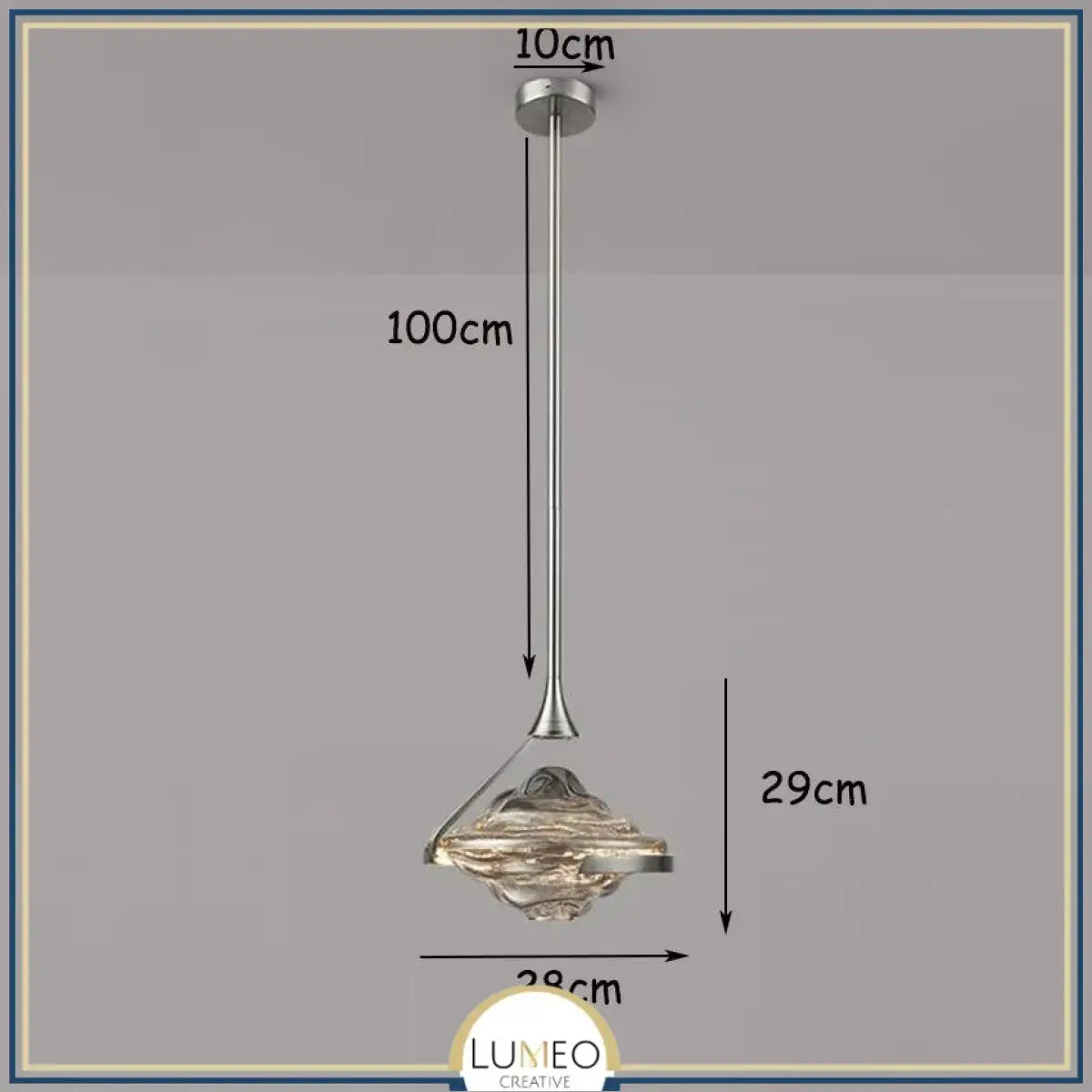 Lustre suspendu cristal ondulé en métal doré ou argenté Gris fumé